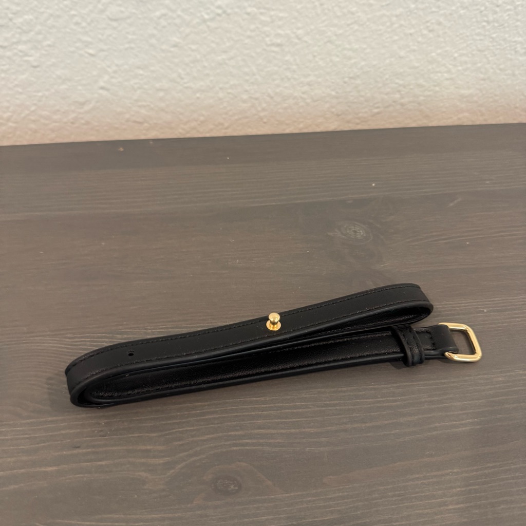 Black Leather Bag Strap With Gold Buckle